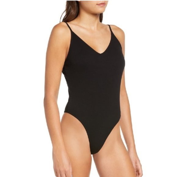 BP. V-Neck Ribbed Thong Bodysuit - Picture 1 of 9